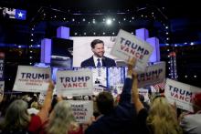 Republican vice presidential candidate Ohio Sen. J.D. Vance speaks during the Republican National Convention July 17 in Milwaukee. 